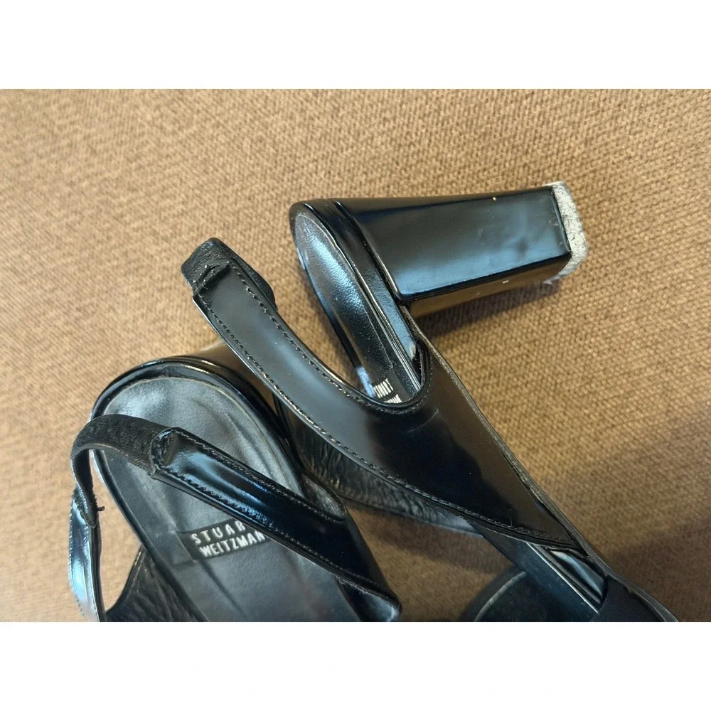 Stuart Weitzman Black Slingback Block Heel Sandals Women's Size 7.5 M 40545